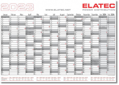 Plakatkalender 2023 mit 14 Monaten und Ferientermintabelle